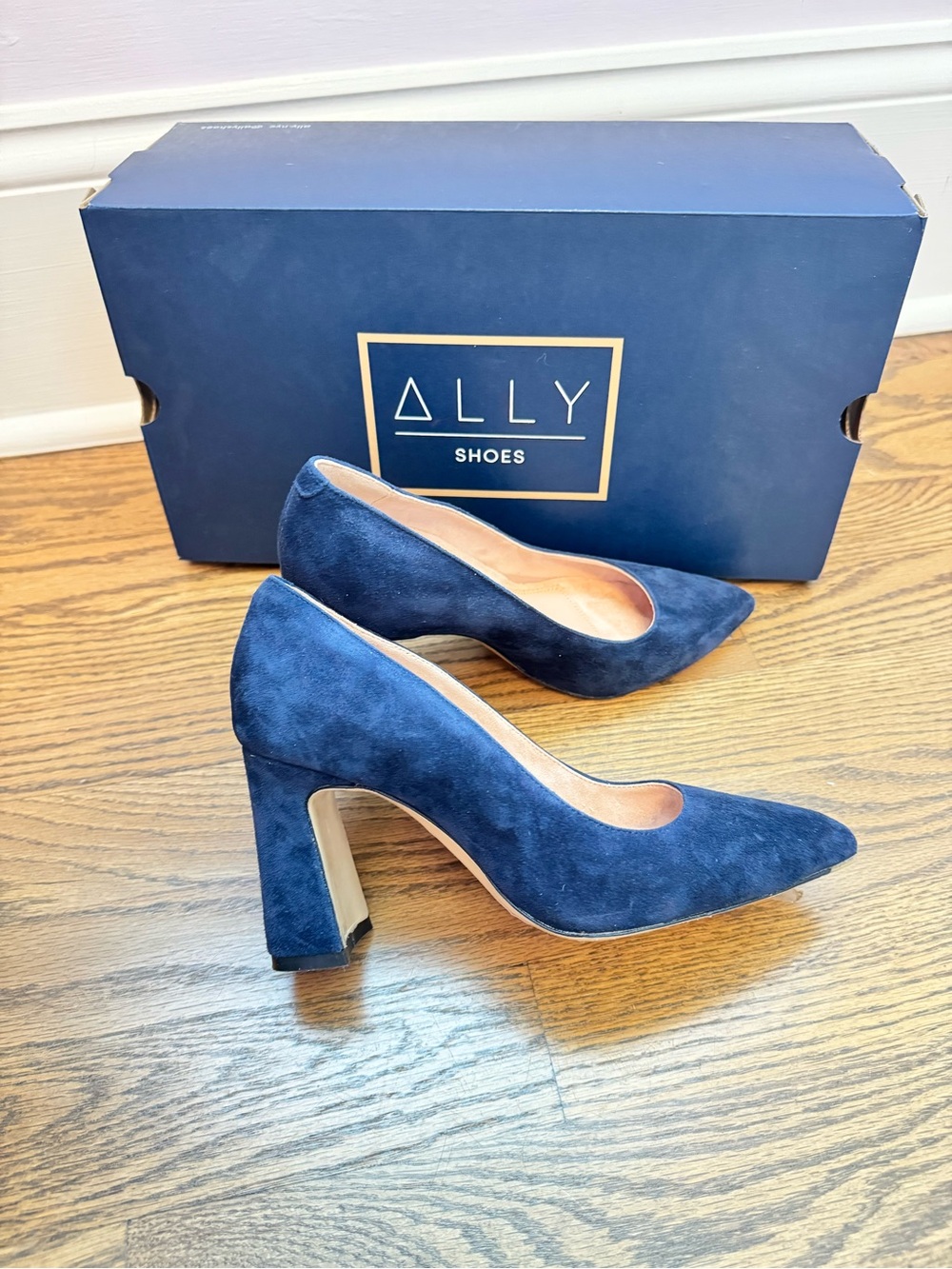Ally Shoes Navy Suede Pointed Toe Block Heels